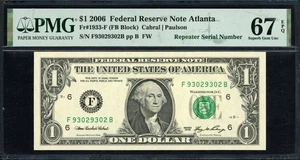 2006 Federal Reserve "Repeater" Note (Serial No. 9302-9302) Superb Gem Unc 67EPQ - Picture 1 of 2