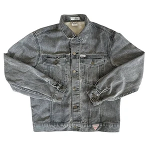 Vintage 80s 90s Guess Georges Marciano Gray Cotton Denim Trucker Jacket Medium - Picture 1 of 13