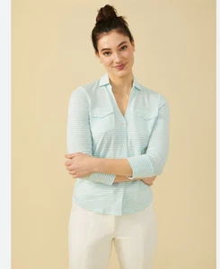 J McLaughlin Brynn Linen Shirt M Stripe Button Long Sleeve Preppy Coastal Beach - Picture 1 of 12