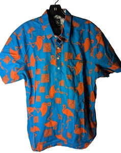 Volcom Flamingo “Pops” Pullover Hawaiian Henley Button Up Mens L Short Sleeve - Picture 1 of 5