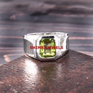 Natural Peridot Gemstone with 925 Sterling Silver Ring for Men's #77M - Picture 1 of 4