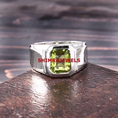 Natural Peridot Gemstone with 925 Sterling Silver Ring for Men's #77M - Image 1 of 4