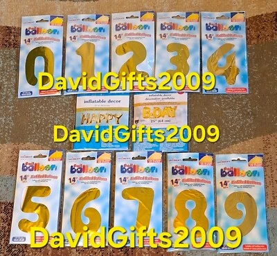 Big 14" Gold Foil Balloons Numbered & Happy Birthday Air Filled New FAST FREE SH - Image 1 of 4