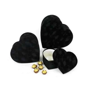 Premium Quality Heart Shaped Velvet Flower Boxes, Set of 3, Liner Included  - Picture 1 of 22