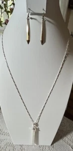 Vintage Stella & Dot Necklace And Earrings Silver Toned Elegant 30” W 3” Pendant - Picture 1 of 15