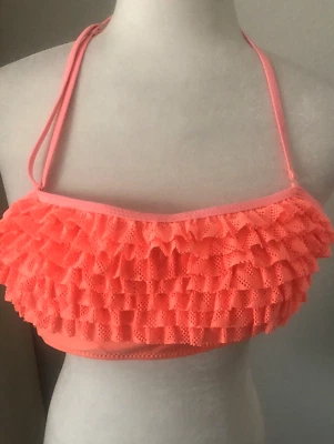 Nuevo OP Ocean Pacific Talla M Neón Coral VOLANTES NATACIÓN Halter Sujetador EXCELENTE Bikini Bandeau Foto 1 de 4