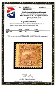 US Scott #113 2c Pony Express Pictorial Stamp. MRG. PSE Certified. CV $500-$190 - Picture 1 of 3