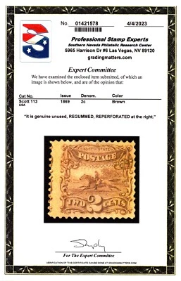 US Scott #113 2c Pony Express Pictorial Stamp. MRG. PSE Certified. CV $500-$190 - Image 1 of 3