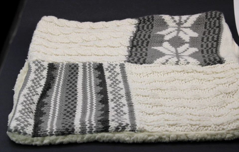 Pottery Barn Patchwork Sweater Pillow Cover Cream Gray Zip Closure 18 x 18 In - Image 1 of 4