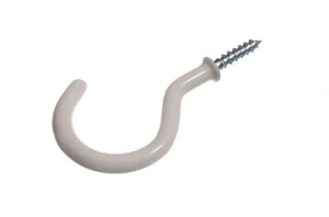 New 4 X Shouldered White Plastic Coated Screw In Cup Hanger Hooks 50mm 2 &Quot; - Picture 1 of 1