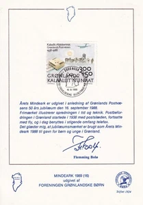GREENAND 1988 FIRST DAY COVER ON CARD, GREENLAND PO, 50TH ANNIVERSARY - Picture 1 of 2