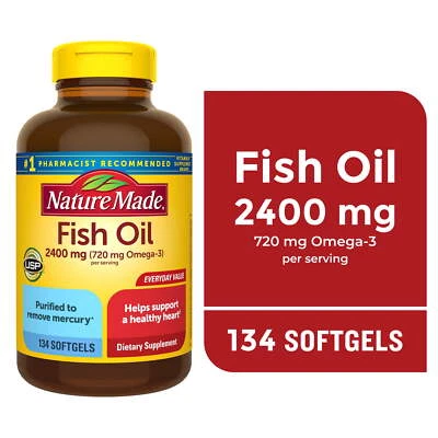 Aceite de pescado 2400 mg por porción cápsulas blandas, suplementos de aceite de pescado omega 3, 134 unidades Foto 1 de 4