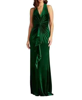 Vestido Tadashi Shoji Verde Torcido Central Sin Mangas Terciopelo Talla Pequeña $458 Foto 1 de 4