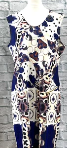 Al Paradise Pencil Dress Tunic Size L Blue White Diamanteś Floral Baroque Summer - Picture 1 of 10