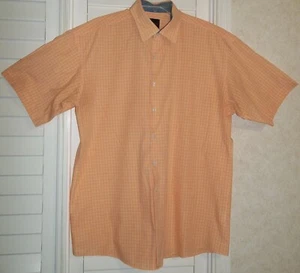 LINEA UOMO Solid Flip Cuff Button Up Checkered Plaid Orange Shirt Men's 2XL Tall - Picture 1 of 4