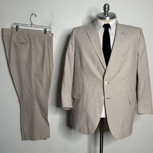 Tom James Men's Suit 46R Cotton Stripe Seersucker Two-Piece Pants 40W - Picture 1 of 13
