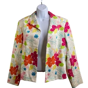 Vintage Harve Benard Women's Spring Floral Blazer Size 14 Open Front Bright - Picture 1 of 10