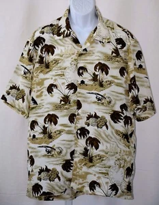 Hawaiian Island Polynesian Palm Tree Wind Surfer Beige Camp Shirt 50" Chest XL - Picture 1 of 8