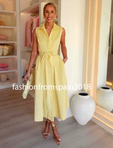 ZARA NEW WOMAN MIDI ZW COLLECTION BELTED SHIRT DRESS YELLOW XS-XL 4043/072/300 - Picture 1 of 3