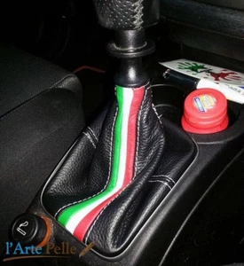 Cuffia leva cambio Fiat Punto Evo vera pelle nera + tricolore - Foto 1 di 1