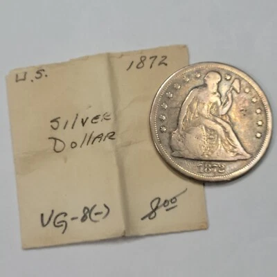 1872 $1 Seated Liberty Silver Dollar Circulated w/ Vintage 1970's Envelope *J864 - Image 1 of 3