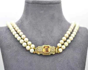 Collana Damiani Oro 18kt Perle Akoya 6mm Quarzo Citrino Diamanti 1.20ct - Picture 1 of 3