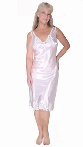 Full Slip Women's Pink Satin and Lace Vintage Style Adjustable Straps Sleepwear - Picture 1 of 6