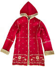 GAP Kids Hooded Coat Red Faux Suede Nordic Embroidered Shearling Girls Sz L (10)
