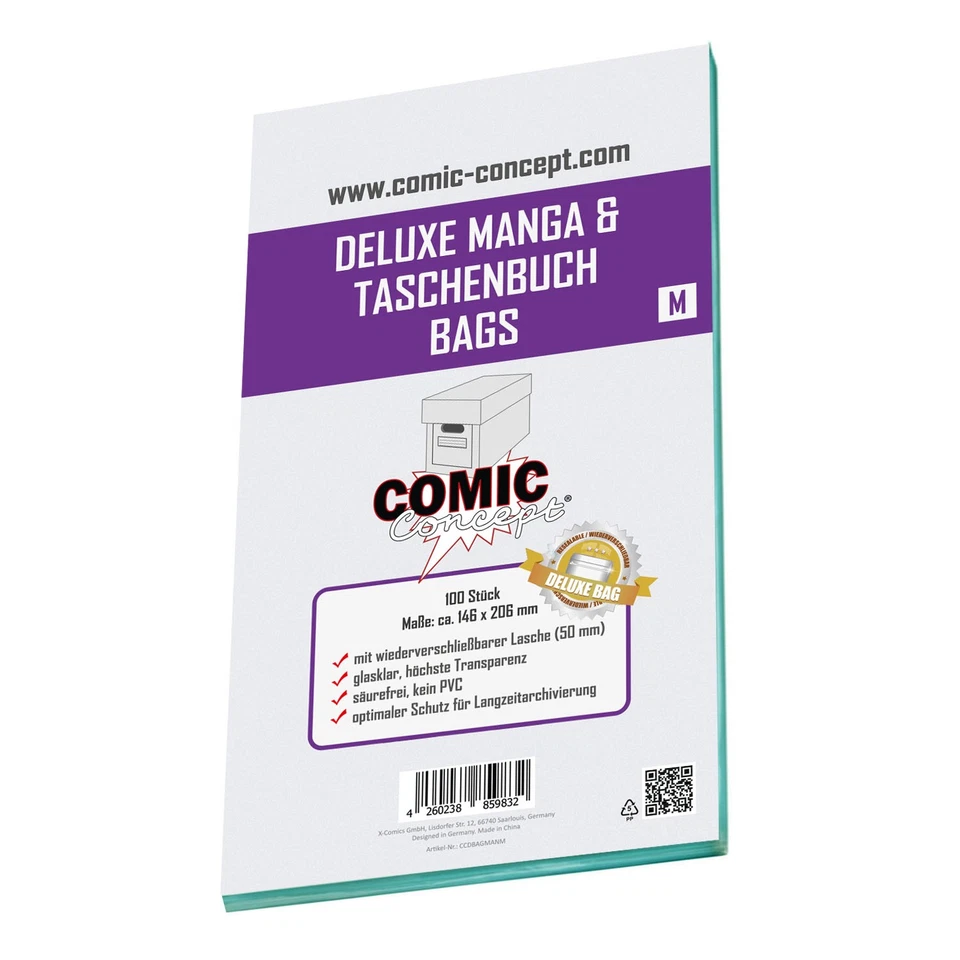 Comic Concept 100 Comic Book Manga Bags - Lasche wiederverschließbar - Größe M