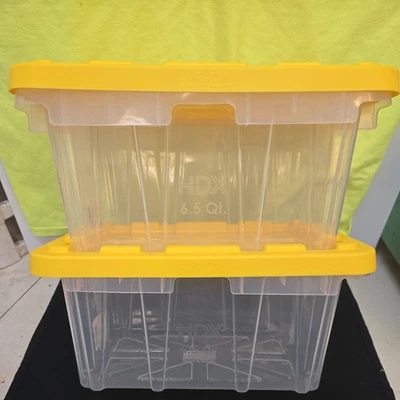  HDX 6,5 Qt MINI CONTENEDOR TRANSPARENTE, BOLSAS RESISTENTES CON TAPA AMARILLA (JUEGO DE 2) Foto 1 de 4