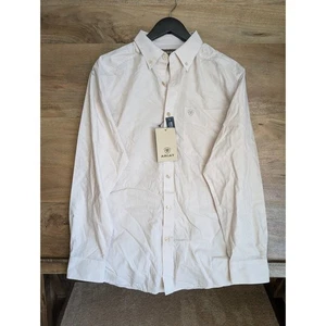 Ariat Shirt Mens Small Beige Striped Long Sleeve Oxford Collared Button Down NWT - Picture 1 of 4