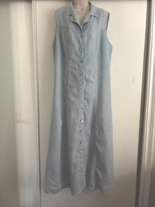 Vestido Vintage Carole Little II Lino Azul Cuello Abotonado Sin Mangas Talla 1X - Imagen 1 de 10