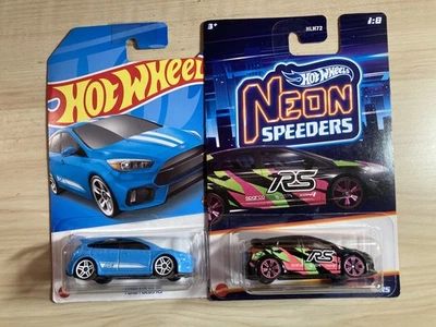 Hot wheels x 2 Ford Focus RS includes Neon Speeder new on long cards - Image 1 of 4