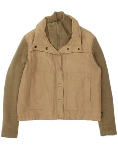 RIFLE Womens Hooded Knit Bomber Jacket UK 14 Medium Beige Cotton YL12 - Picture 1 of 3