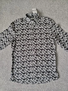 Size Medium Slim Fit Floral Print Long Sleeve Shirt NEXT BNWT Black - Picture 1 of 6