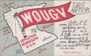 amateur ham radio QSL postcard W0UGV Marty McGowan 1955 Appleton Minnesota - Bild 1 von 1