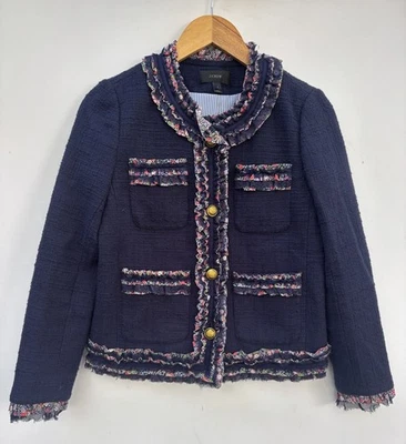 Blazer J Crew 2 Azul Marino Liberty Tweed Dama Chaqueta XS Mezcla Algodón Foto 1 de 4