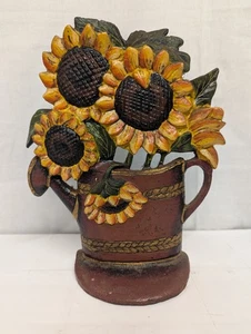 Cast Iron Door Stop Sunflowers In Watering Can - Picture 1 of 10