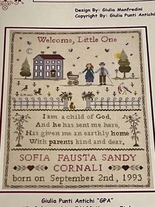 GPA Cross Stitch Pattern Welcome Little One Birth Sampler By Giulia Manfredini - Picture 1 of 4