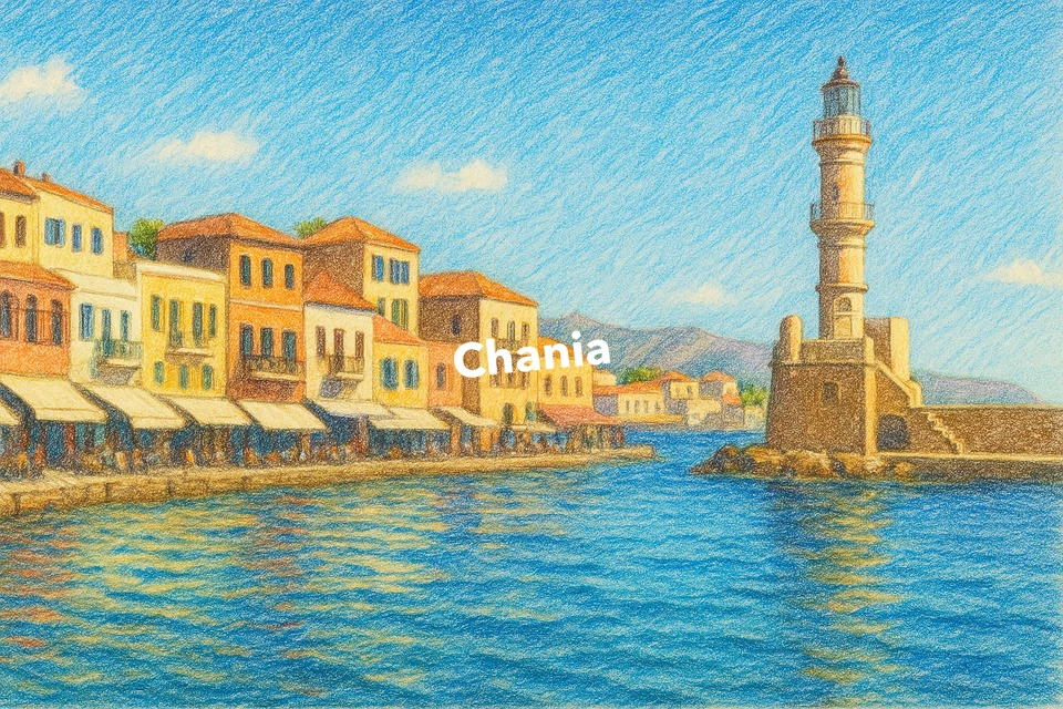 Цветное карандашное искусство Chania (ИЗОБРАЖЕНИЕ СГЕНЕРИРОВАНО ИСКУССТВЕННЫМ ИНТЕЛЛЕКТОМ) - Изображение 1 из 1