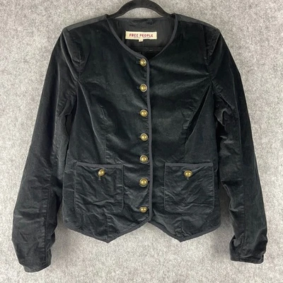 Chaqueta Blazer Free People Becky Mujer Mediana Negra Terciopelo Militar Steampunk Foto 1 de 4