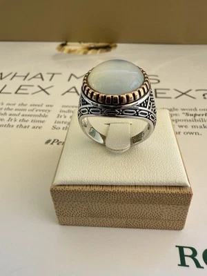 Anillo de plata esterlina 925 maciza piedra madreperla para hombre talla 8 Foto 1 de 4