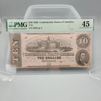 $10 1862 Confederate T-52 T52 XF45 Extremely Fine Cut Cancelled - Image 1 of 2