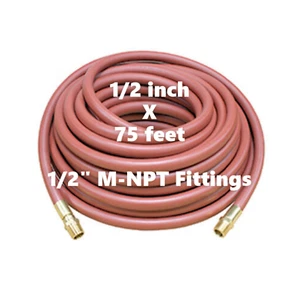 1/2" X 75' 300 psi Rubber Air Hose with 1/2" M-NPT - Picture 1 of 2