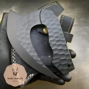 Cortadora de pizza forjada a mano cortadora de hacha Full Tang recubierta negra con funda de cuero - Imagen 1 de 6