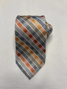 MADISON MENS SILK TIE PEACH ORANGE WHITE SILVER - Picture 1 of 5