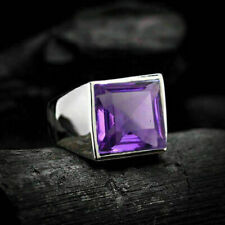 5.00 Ct Princess Shape Purple Amethyst Wedding Ring Men's 14K White Gold Finish