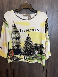 Jane Ashley Christmas In London With Big Ben Blouse Ladies Medium Multi Colored - Picture 1 of 7