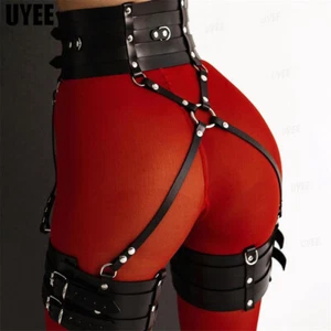 Women BDSM Bondage Garter Belt Gothic Body Suspenders PU Leather Harness Strap - Picture 1 of 6