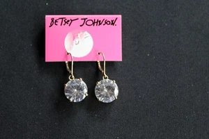 Betsey Johnson Round Gold Tone Glass Stone Dangle Earrings - Pierced - Picture 1 of 5